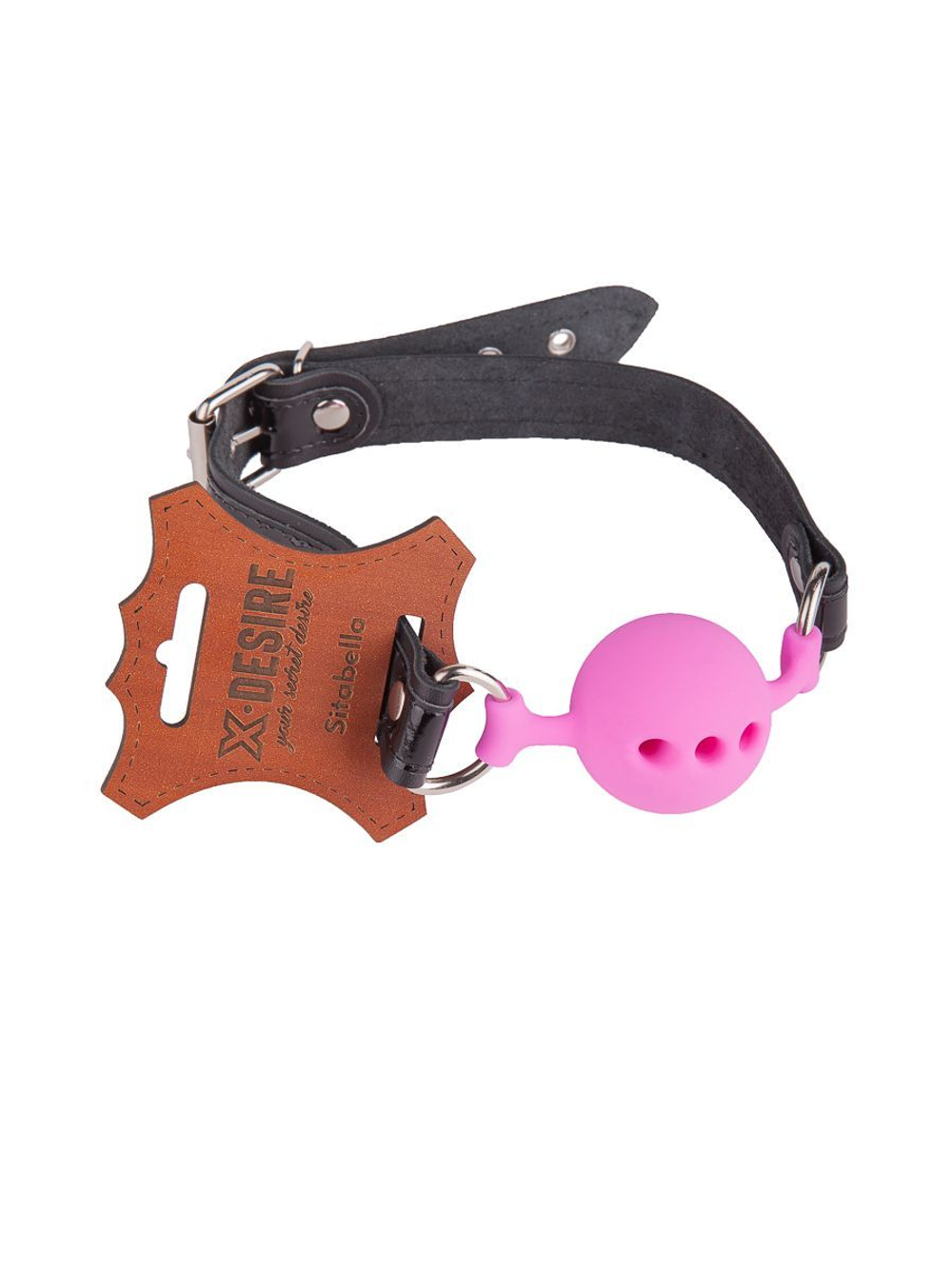 Кляп-шар Sitabella розовый на черных кожаных ремешках