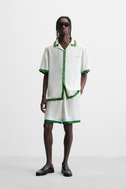 ZARA ШОРТЫ ИЗ САТИНА С ПРИНТОМ, ЗЕЛЕНЫЙ