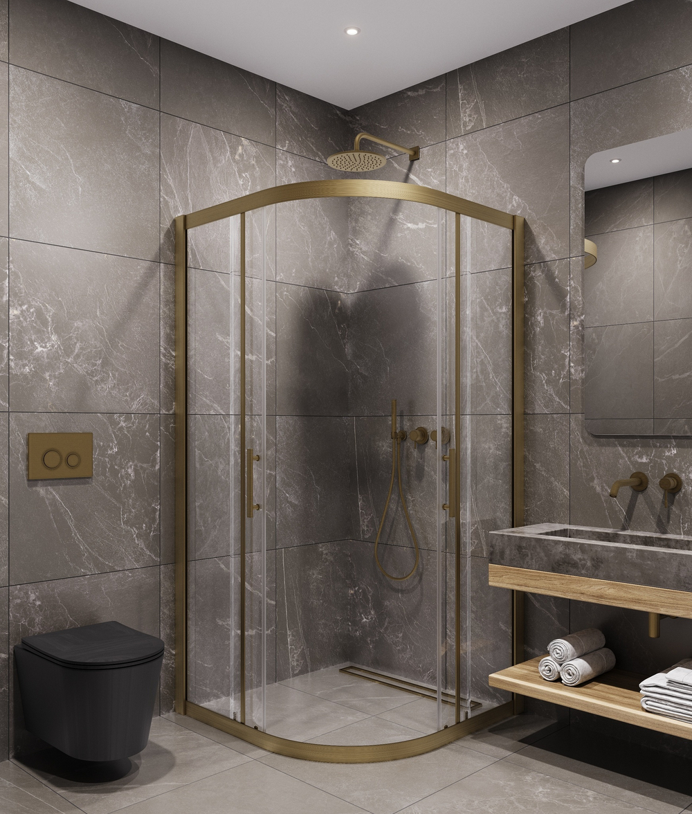 Timo Душевой угол TPSS-100/17C-8, раздвиж 1000*1000*2000, проф мат золото, стекло проз 8 мм