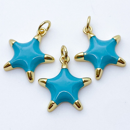 Подвеска Звезда, цвет золото+голубой, размер 18*16 мм, цена за 1 шт