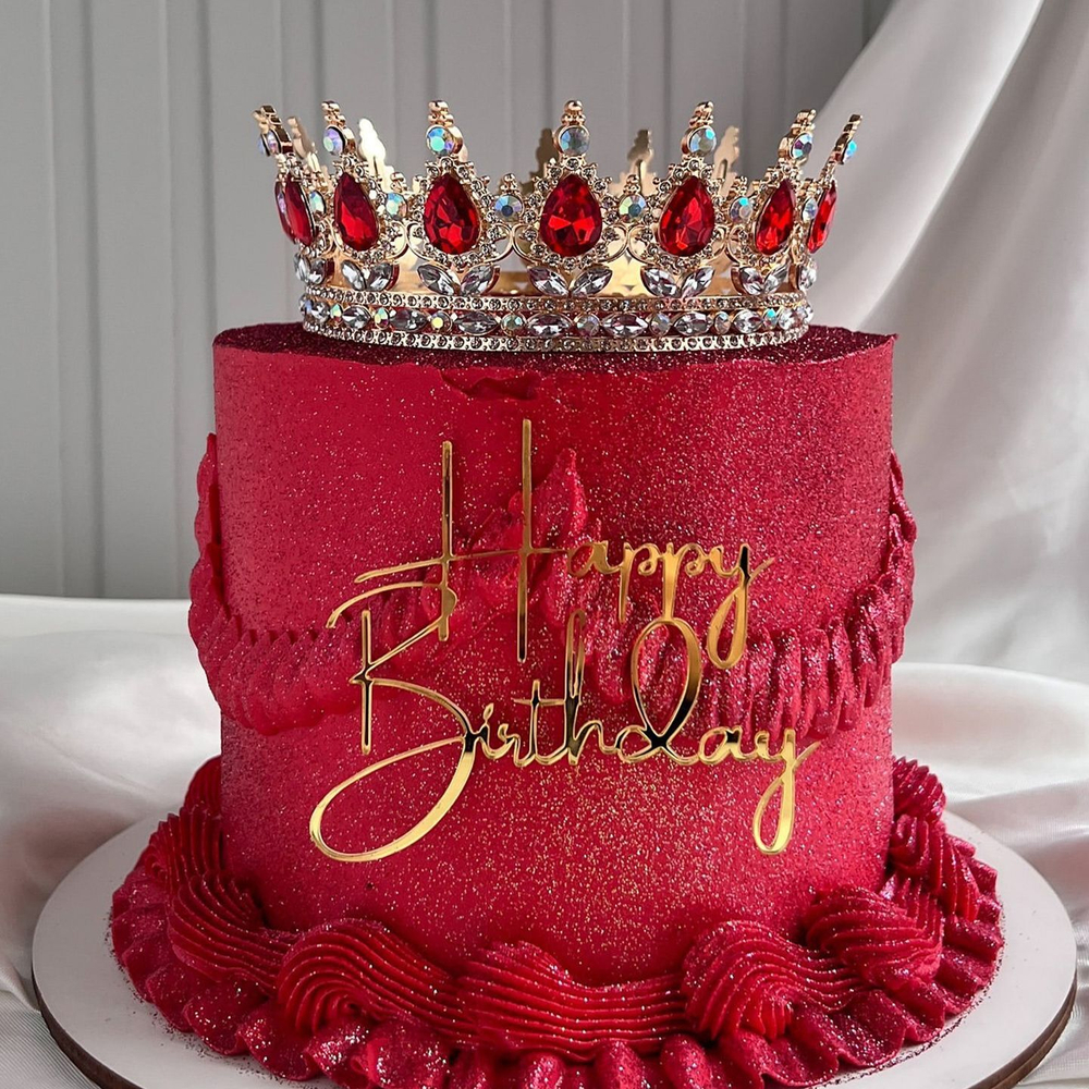 Декоративная корона на торт, золото (Красные камни)