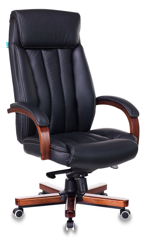 Кресло руководителя Бюрократ T-9922WALNUT, черный, кожа крестов., металл/дерево