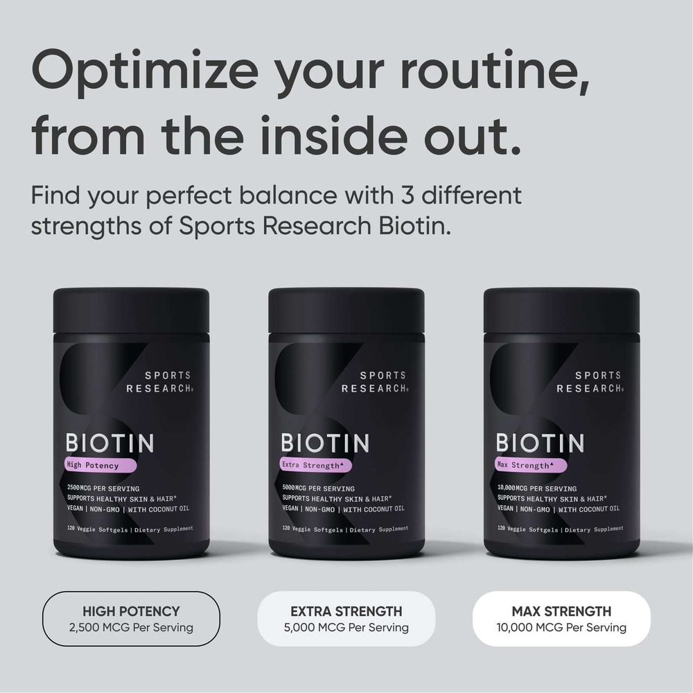 Sports Research, биотин и кокосовое масло, 10 000 мкг, 30 растительных капсул