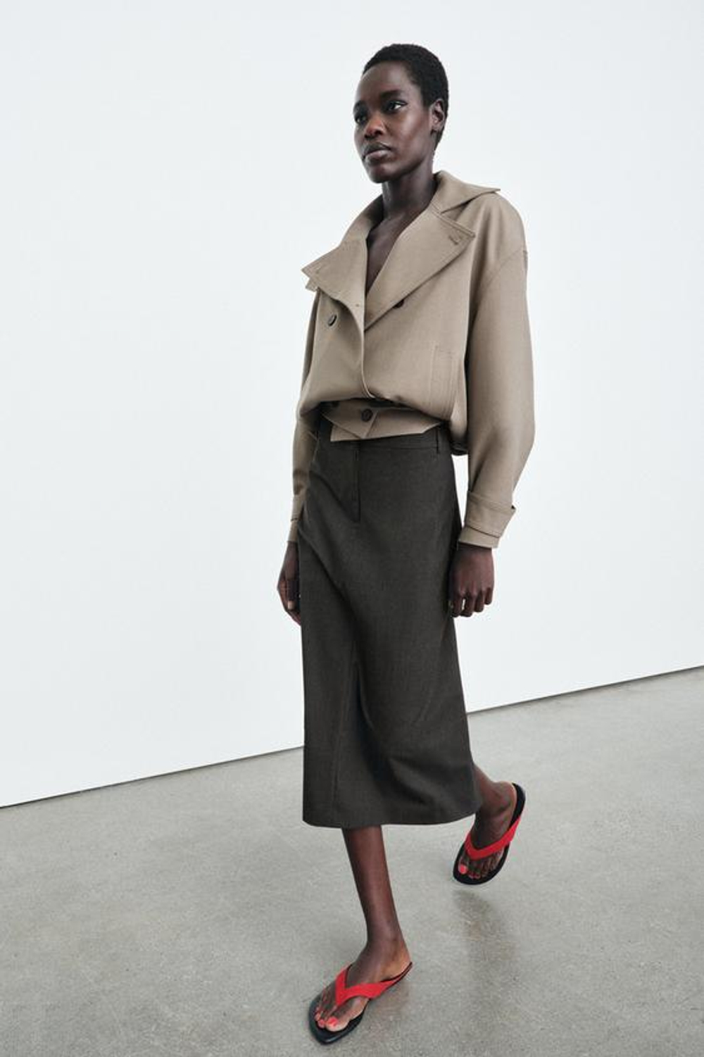 ZARA ПРЯМАЯ ЮБКА МИДИ — ZW COLLECTION, КОРИЧНЕВЫЙ