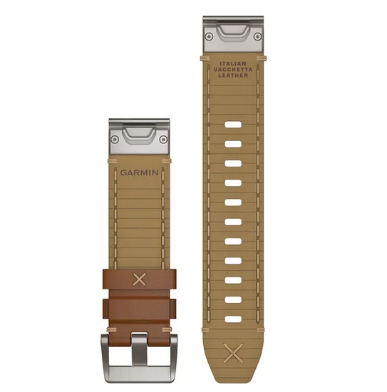 Кожанный ремешок QuickFit 22 для Garmin MARQ (коричневый Vacchetta) 010-12738-04