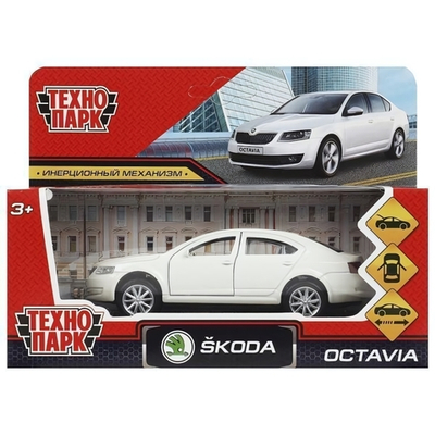 Модель ин. мет. "Skoda Octavia" 12см, двери, багаж, белый коробка OCTAVIA-12-WH (Технопарк)