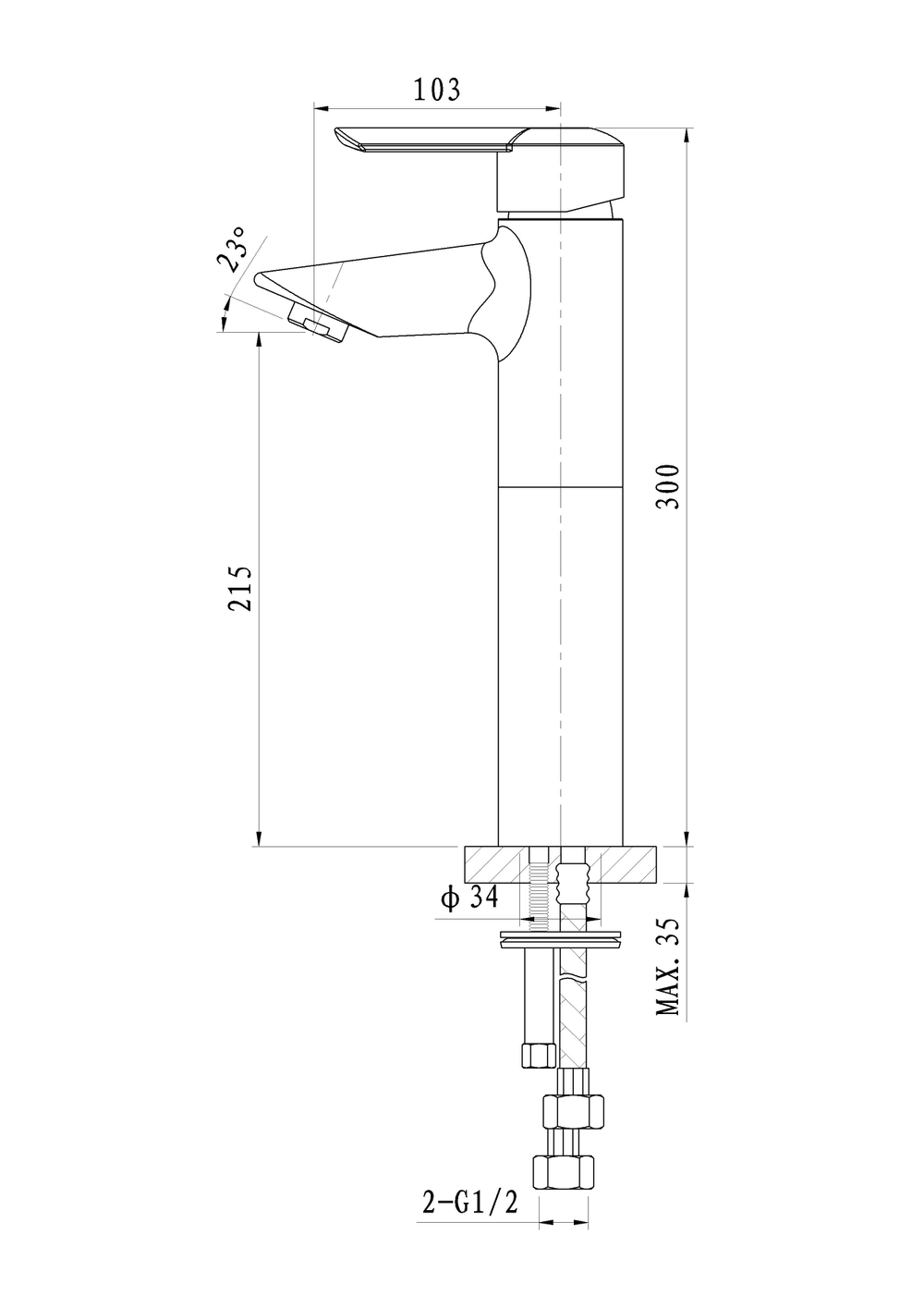Смеситель для раковины высокий WONZON & WOGHAND BAROQUE, Хром (WW-191104-CR)