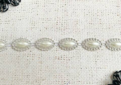 Тесьма жемчуг стразы, молочный. ш. 1,5 см.