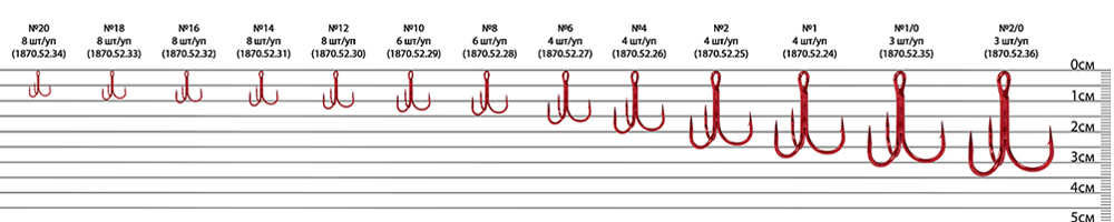 Крючки Select тройные treble hook TH-36 Red #02 (4шт в упаковке)