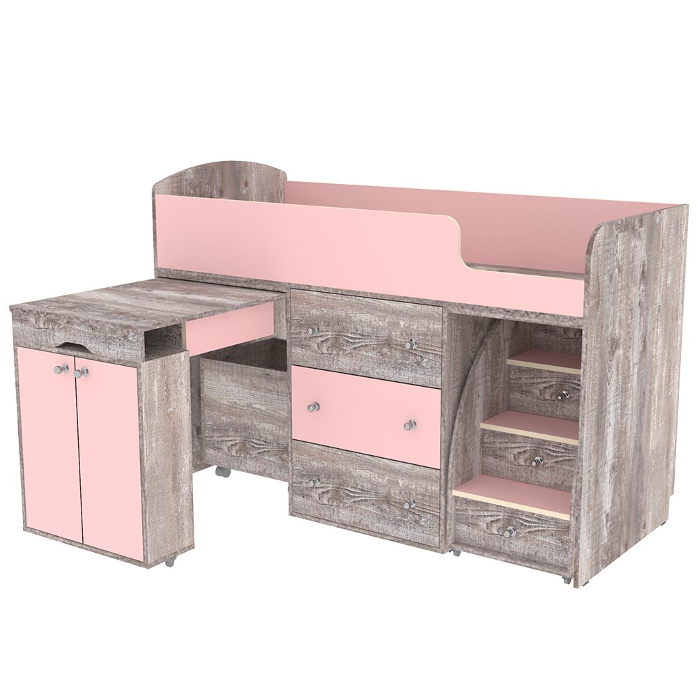 Кровать-чердак КарИВи Малыш Бетон Розовый