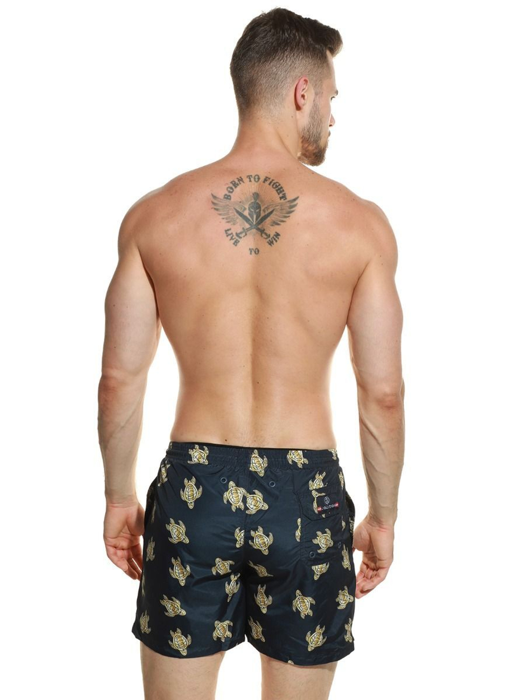 Мужские пляжные шорты с принтом в виде морских черепах (Размер: XL) (Цвет: черный)