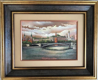 Гравюра "Вид на Москва-реку и Кремль, Москва"