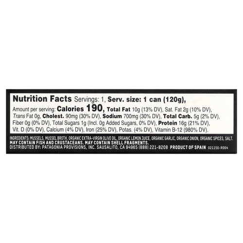Patagonia Provisions, мидии с лимоном и травами, в оливковом масле холодного отжима, 120 г (4,2 унции)