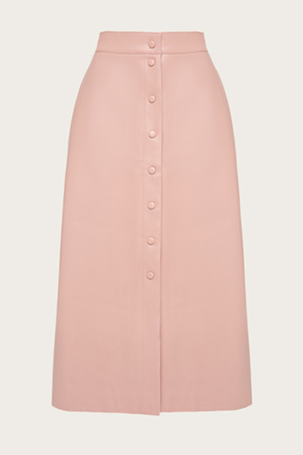 Розовая юбка-миди из эко-кожи