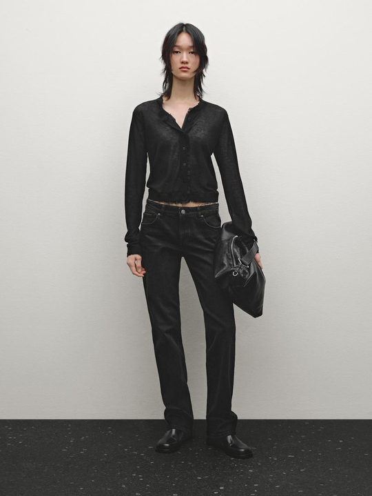Massimo Dutti Легкий кардиган с эффектом потертости, черный