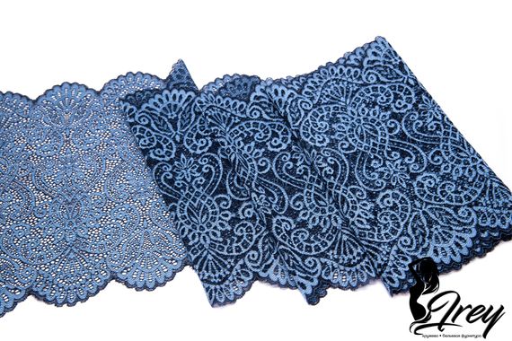 03-251  Кружево эластичное 22 см, темно-синий/голубой