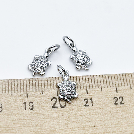 Подвеска Черепаха, цвет серебро, фианиты, размер 13*7 мм, цена за 1 шт