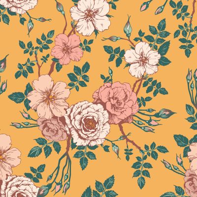 Винтажные розы на жёлтом фоне