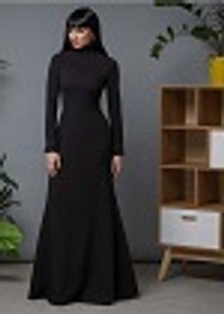 16-06-23 FW Длинное платье, воротник-стойка и манжеты оторочены стразами Сваровски, чёрный XL