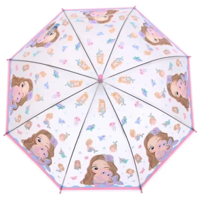 Зонт детский полуавтомат «Русалочка», 8 спиц, d-80см, длина в слож. виде 65см