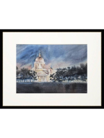 Картина авторская акварельная в паспарту 30х40 см на стену для интерьера "Осенняя ночь в Питере"