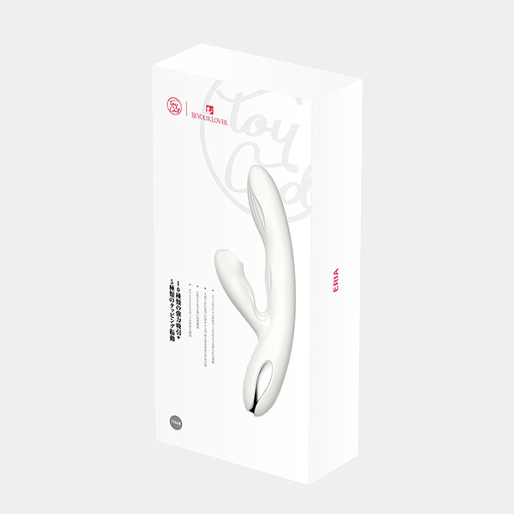 Белый вибратор-кролик 21,5см с вакуумной стимуляцией, функцией постукивания и нагревом BeYourLover Eria Tapping S106B