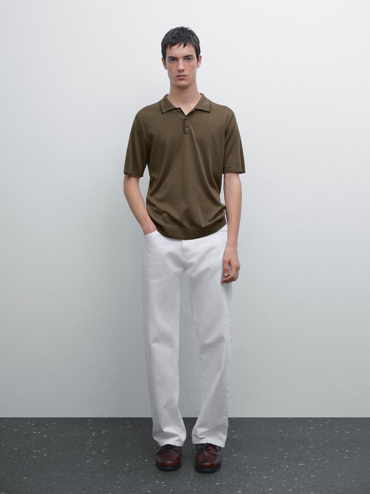 Massimo Dutti Поло из смесового хлопка, бежевый