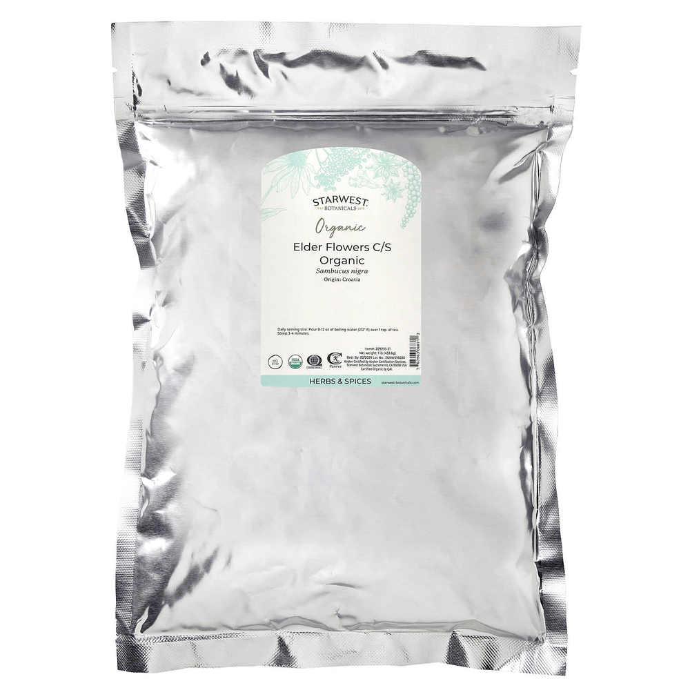 Starwest Botanicals, органические цветки бузины, нарезанные и просеянные, 453,6 г (1 фунт)