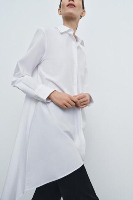 ZARA АСИММЕТРИЧНАЯ РУБАШКА ИЗ ПОПЛИНА — ZW COLLECTION, БЕЛЫЙ