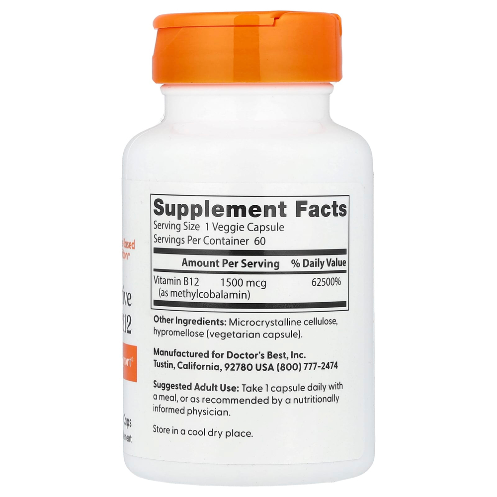 Doctor's Best, активный витамин B12, 1500 мкг, 60 растительных капсул