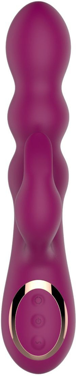 Сливовый вибратор-кролик AN Stamen с массажем бусинами - 22 см. (Цвет: красный)