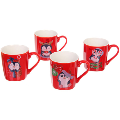 Кружка керамическая 210мл «Пингвинята», красная