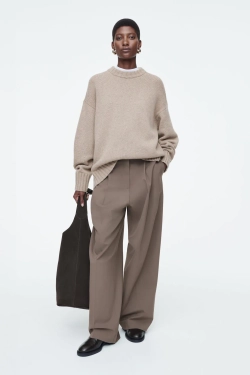 COS КАШЕМИРОВЫЙ СВИТЕР ГРУБОЙ ВЯЗКИ, БЕЖЕВЫЙ