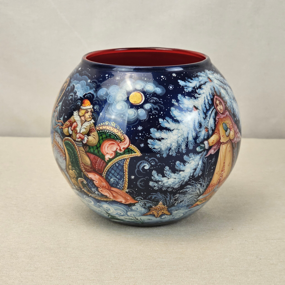 Вазочка с ручной росписью Палех "Морозко"