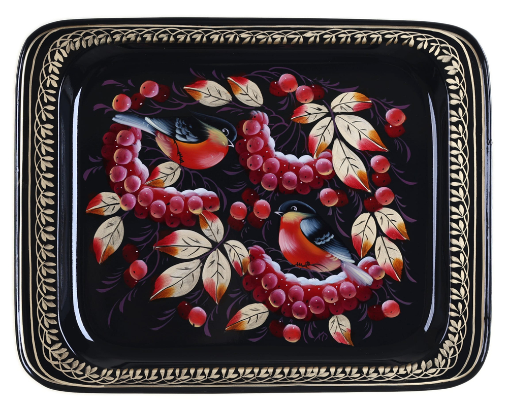 Жостовский поднос декоративный, размер 33х26 см (A13), металлический