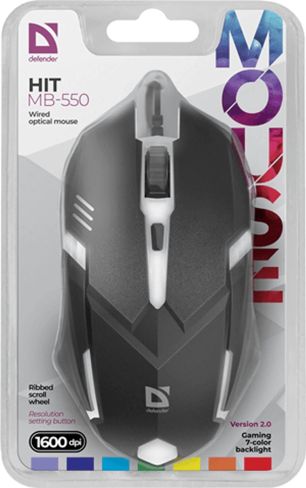 Мышь проводная Defender Hit MB-550 7цветов,3кнопки,1200dpi,черный, НОВИНКА!