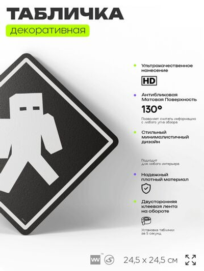 Табличка декоративная "Майнкрафт, Нулл, Null, Minecraft" на дверь и стену, прикольная штука в подарок геймеру, декоративный знак, 24,5х24,5 см, Айдентика Технолоджи