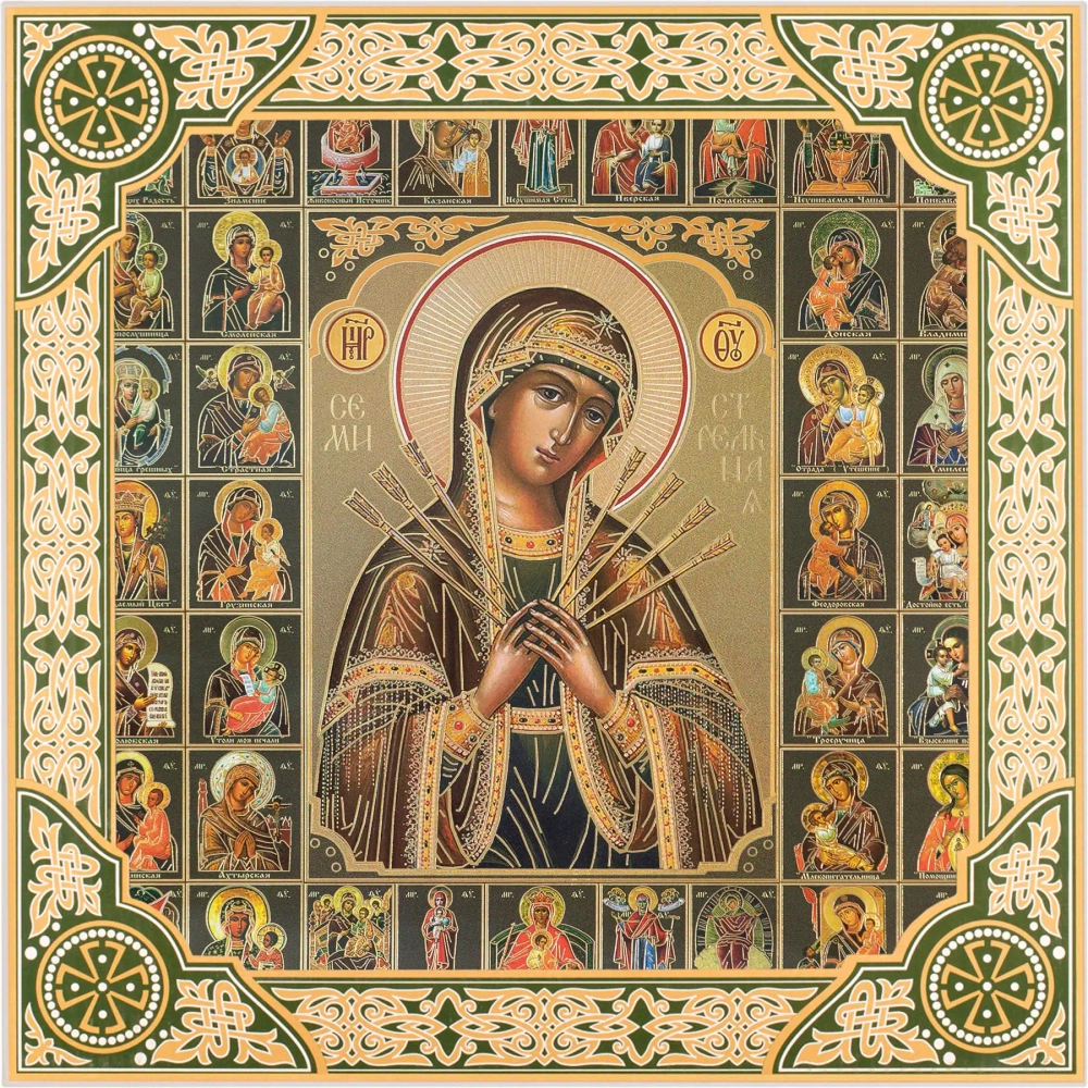 Икона БМ "Семистрельная" Собор Богородицы, рама 28х28, в коробке