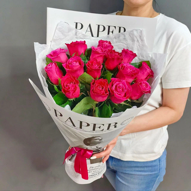 Букет из 15 малиновых роз (Кения 40 см)