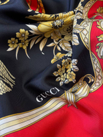 Купон для платка шелк твил Gucci красно-черный с желтым дизайнерским принтом