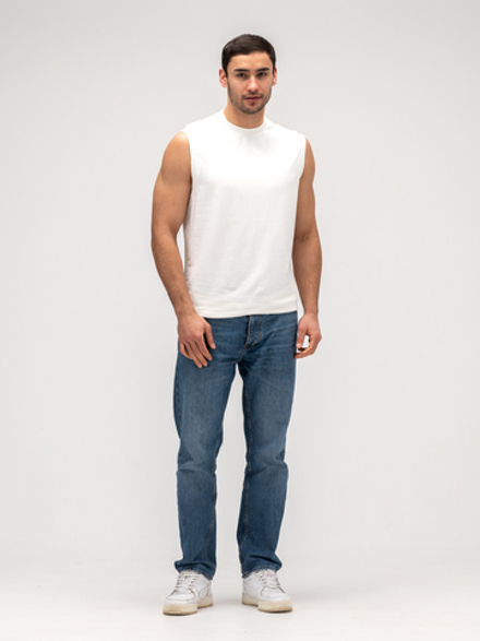 Майка мужская хлопковая на широких лямках. Белая