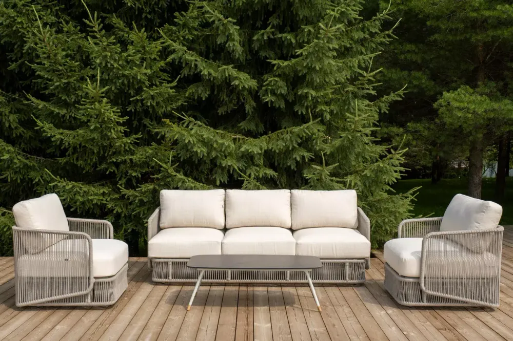 "Альбано" лаунж-зона 5-местная плетеная из роупа (веревки), каркас алюминиевый светло-серый, роуп серый меланж