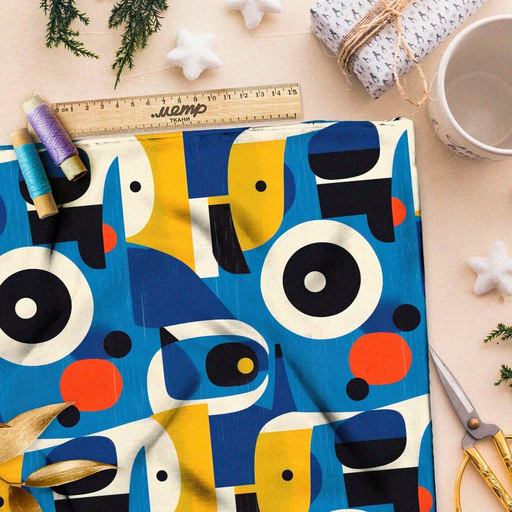 Ткань премиум габардин абстрактные животные