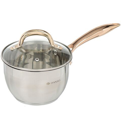 Ковш нерж, 1.8 л, крышка стекло, металл ручка, индукц, Daniks, Мадрид Gold, SD-316SG