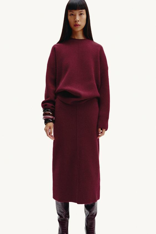 ZARA ЮБКА ТРИКОТАЖНАЯ ОДНОТОННАЯ, ЦВЕТ БУРГУНДСКОГО ВИНА