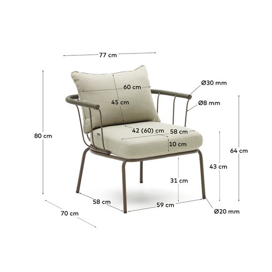 Salguer Кресло из зеленого шнура и стали с коричневой окраской La Forma Испания
