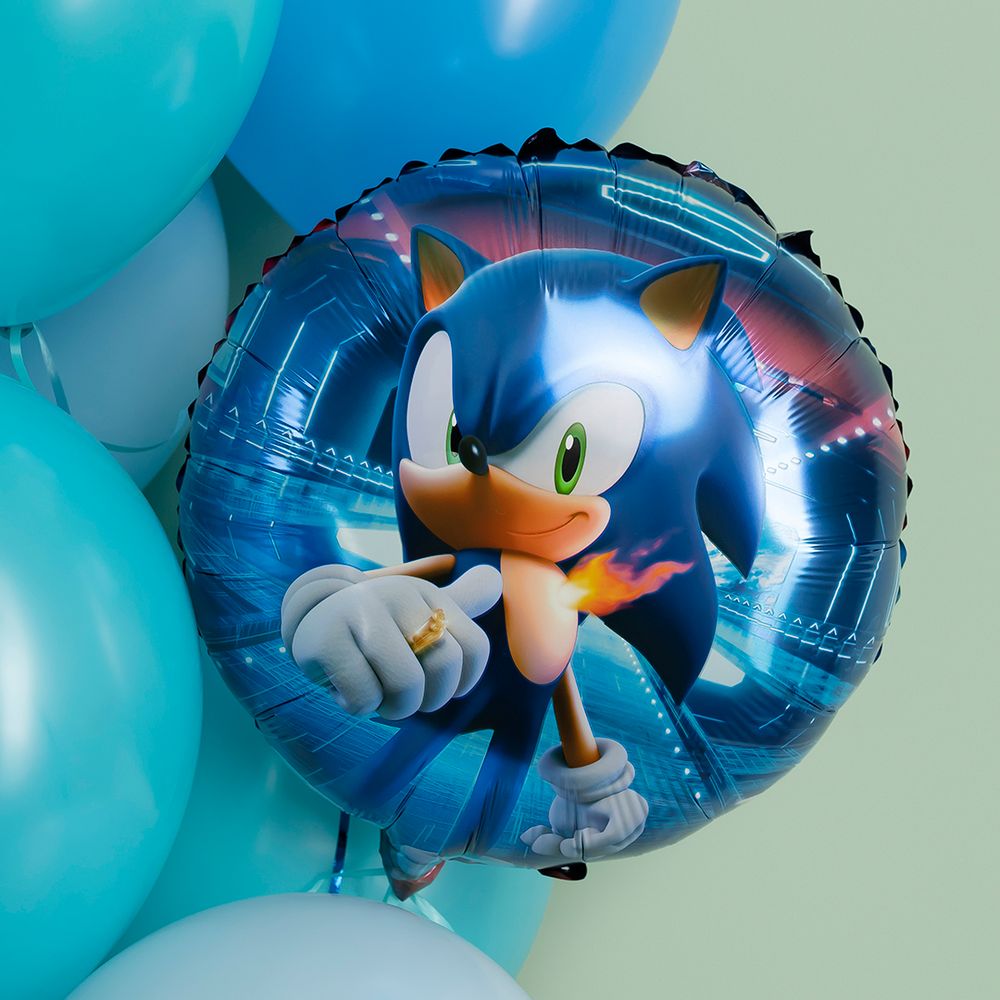 Шар (18''/46 см) Круг, Ежик Аниме, Дизайн №2, Синий, 1 шт. в уп.