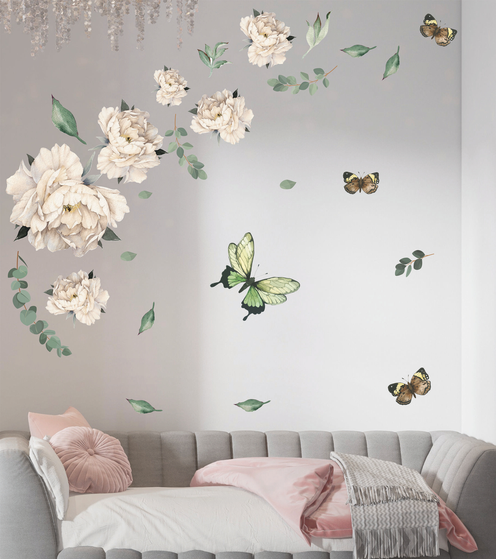 Наклейки ПИОНЫ С ЗЕЛЕНЬЮ