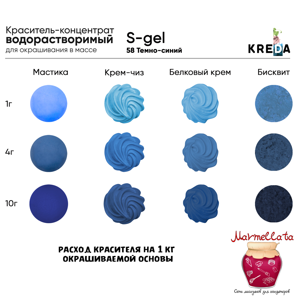 Краситель пищевой водор-ый гелевый "Kreda S-gel", ТЕМНО-СИНИЙ (20 мл.) №58