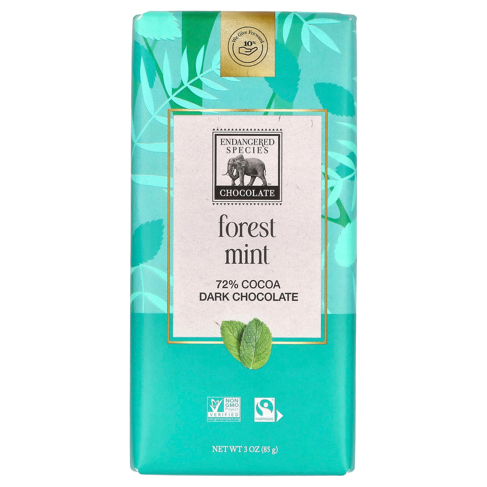 Endangered Species Chocolate, лесная мята + черный шоколад, 72% какао, 85 г (3 унции)